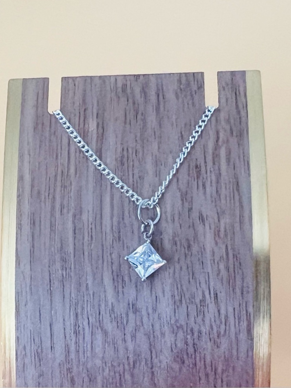 Elegant Silver Necklace with square Clear CZ